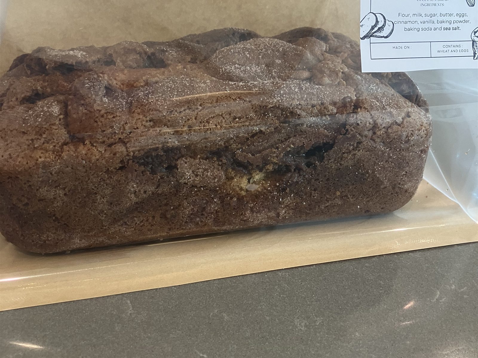 A cinnamon sugar loaf packaged in a Cache Valley Bread Company box